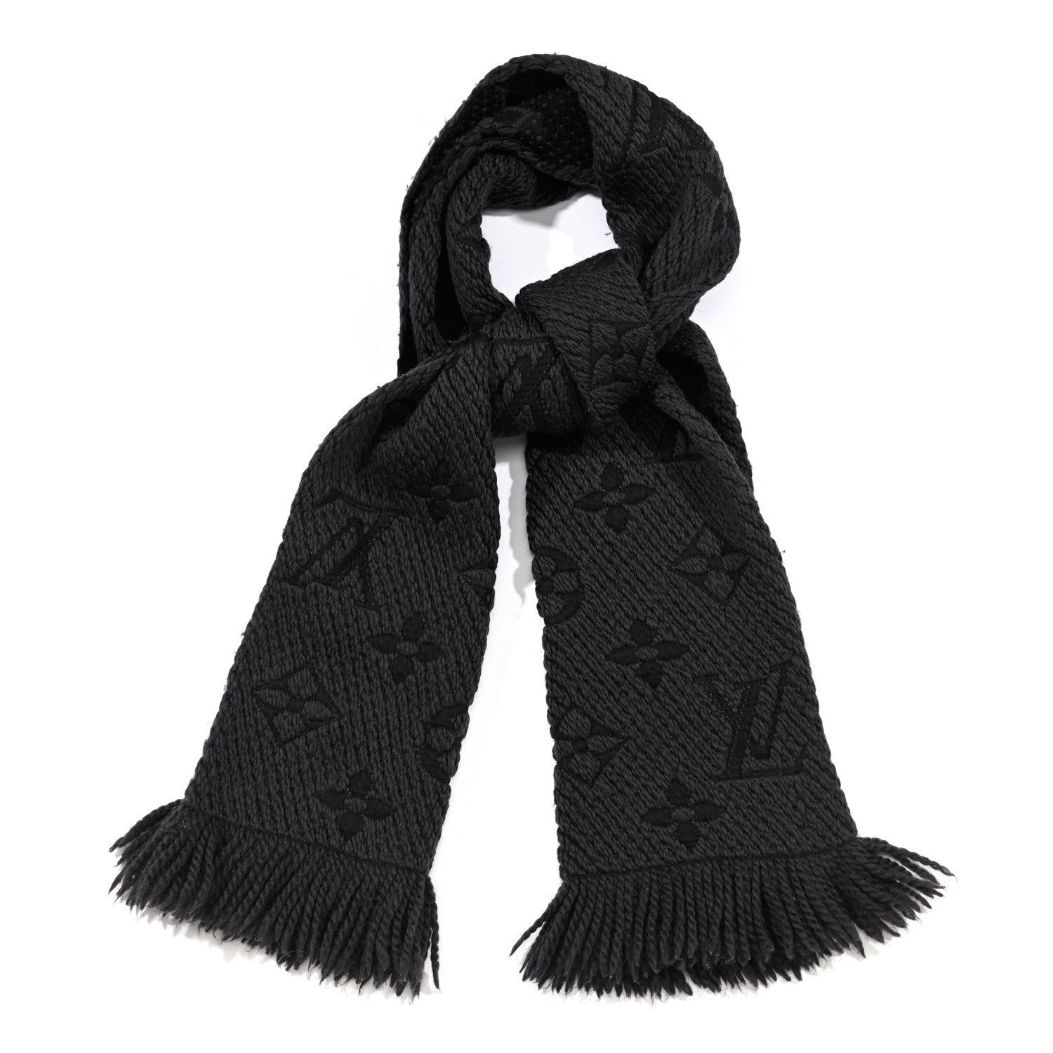 Louis Vuitton Wool Silk Logomania Scarf Charcoal Grey 1 of 3