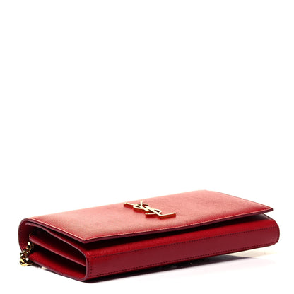 Saint Laurent Grain De Poudre Monogram Chain Wallet Red 3 of 7