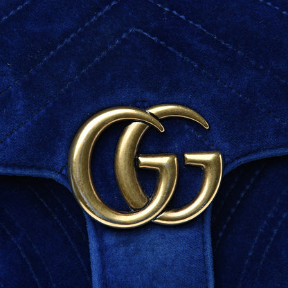 Gucci Velvet Matelasse Mini GG Marmont Shoulder Bag Cobalt Blue 10 of 16