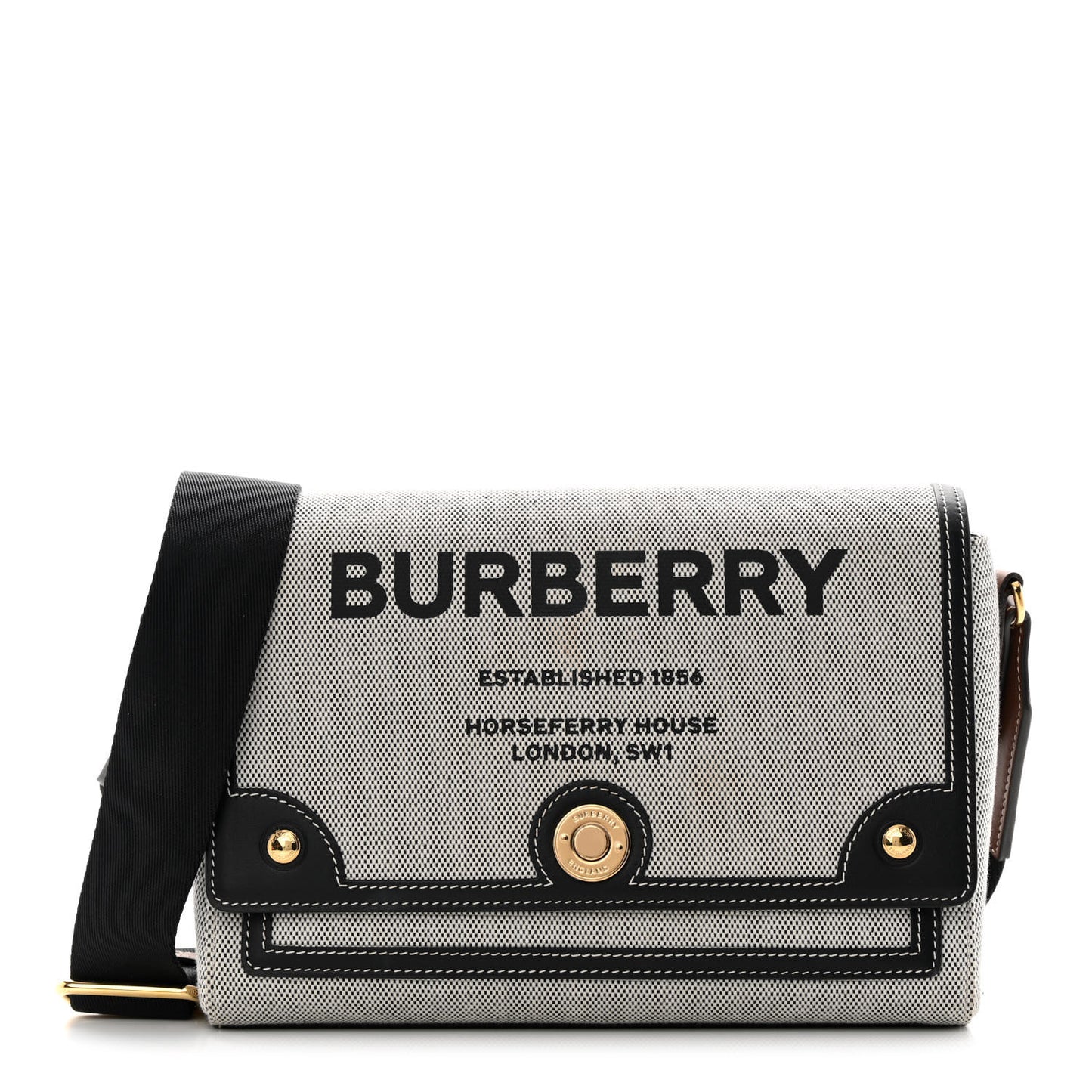 Canvas Horseferry Print Note Crossbody Bag Grey Black