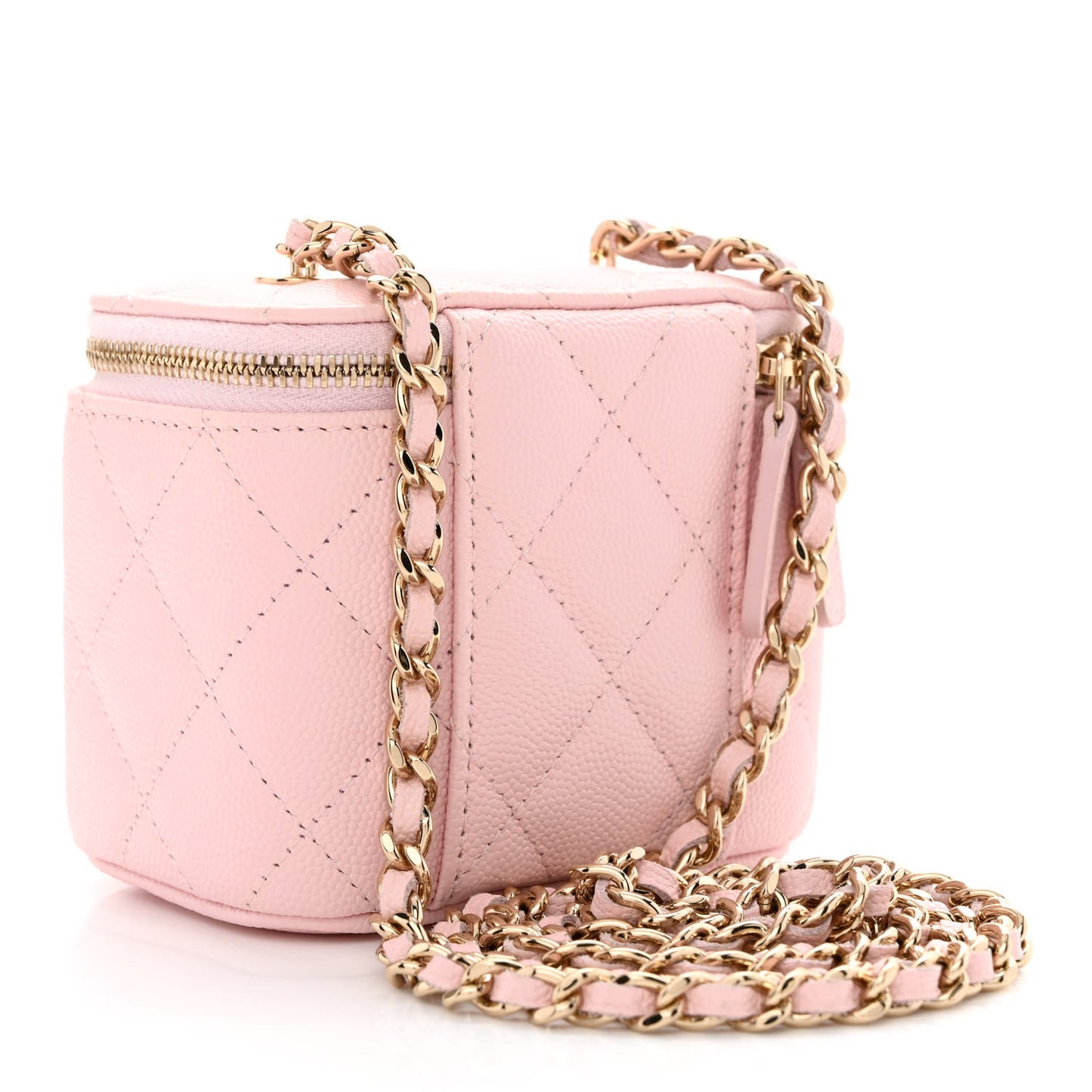Caviar Quilted Mini Vanity Case With Chain Light Pink