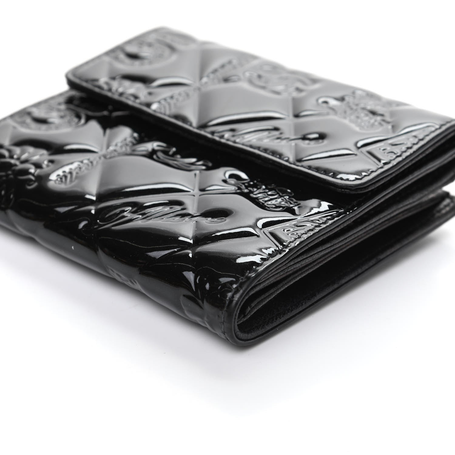 Chanel Patent Calfskin Lucky Symbols Compact French Flap Wallet Black 9 of 9
