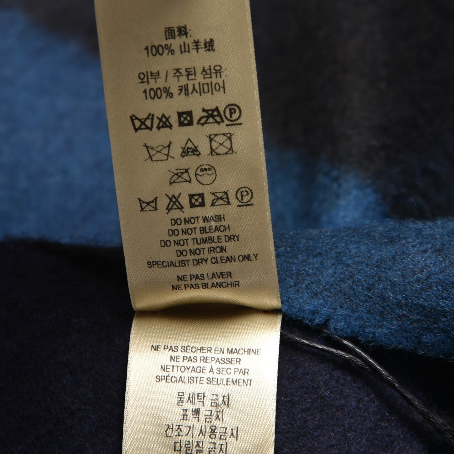 Cashmere Half Mega Check Fringe Scarf Indigo Blue