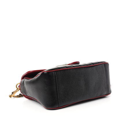 Gucci Vintage Effect Calfskin Matelasse Diagonal Small Torchon GG Marmont Top Handle Shoulder Bag Black Romantic Cherry 4 of 10
