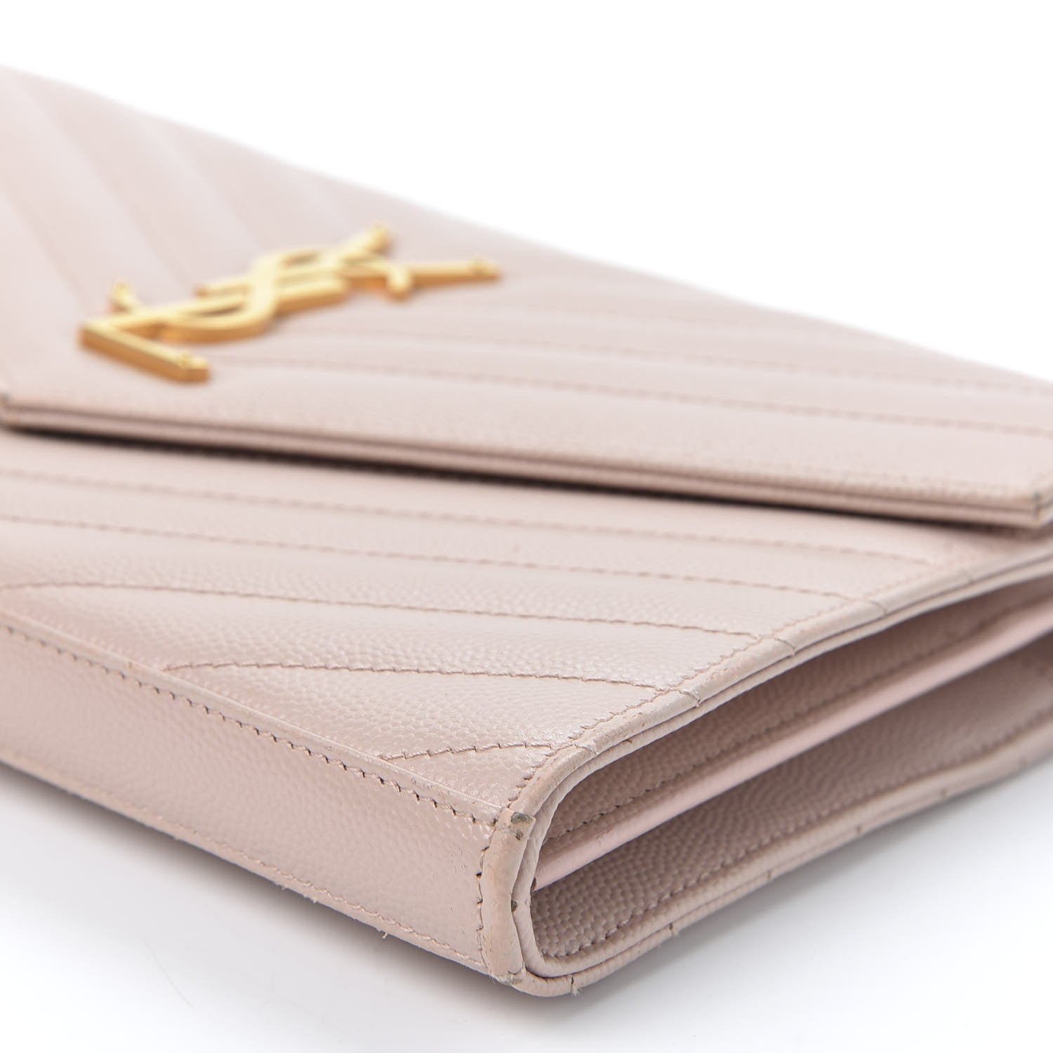 Saint Laurent Grain De Poudre Matelasse Chevron Monogram Chain Wallet Pale Blush 6 of 10