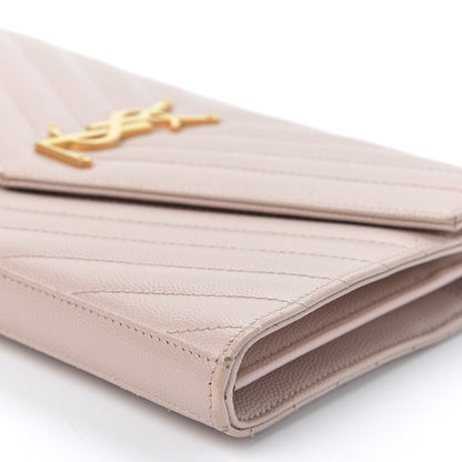 Saint Laurent Grain De Poudre Matelasse Chevron Monogram Chain Wallet Pale Blush 6 of 10