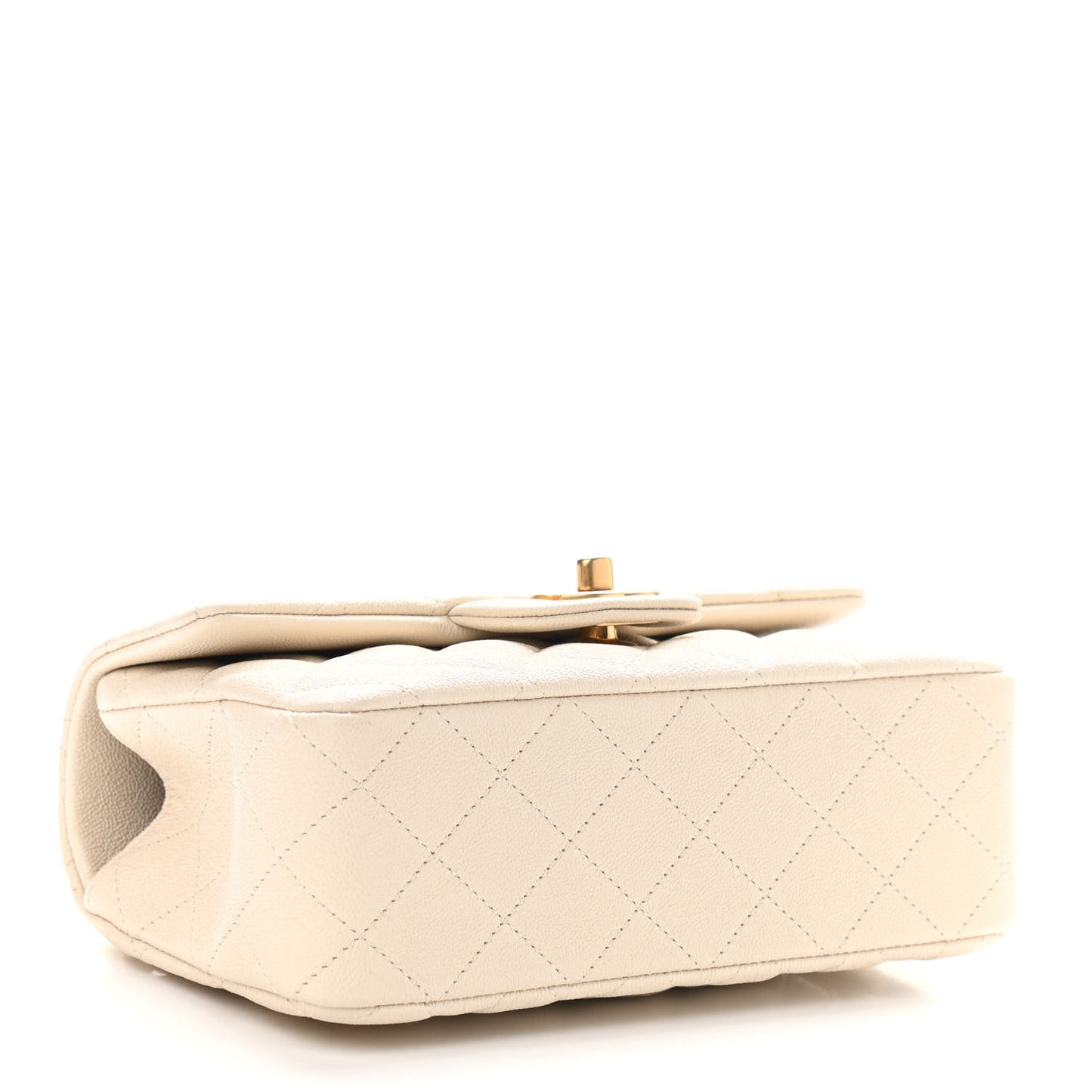 Caviar Quilted Mini Top Handle Rectangular Flap Beige