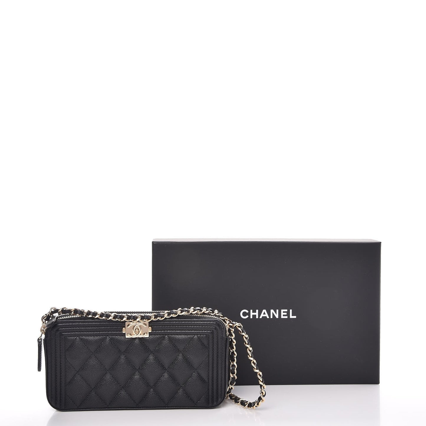 Caviar Quilted Small Boy Clutch With Chain Black