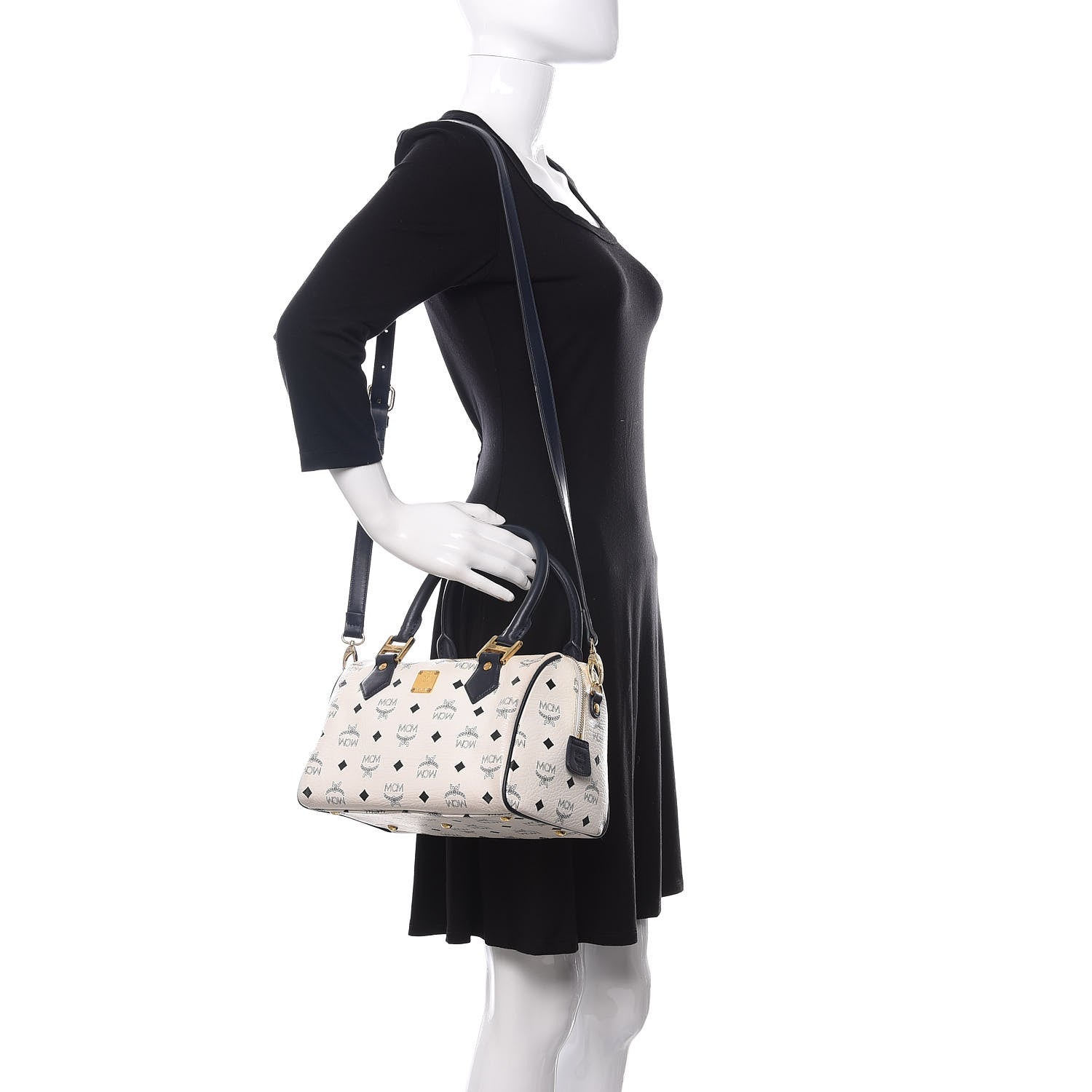 MCM Visetos Boston Satchel White 2 of 9