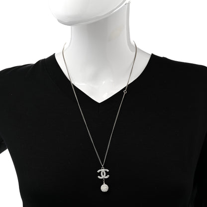Chanel Crystal CC Ball Pendant Necklace Silver 2 of 9