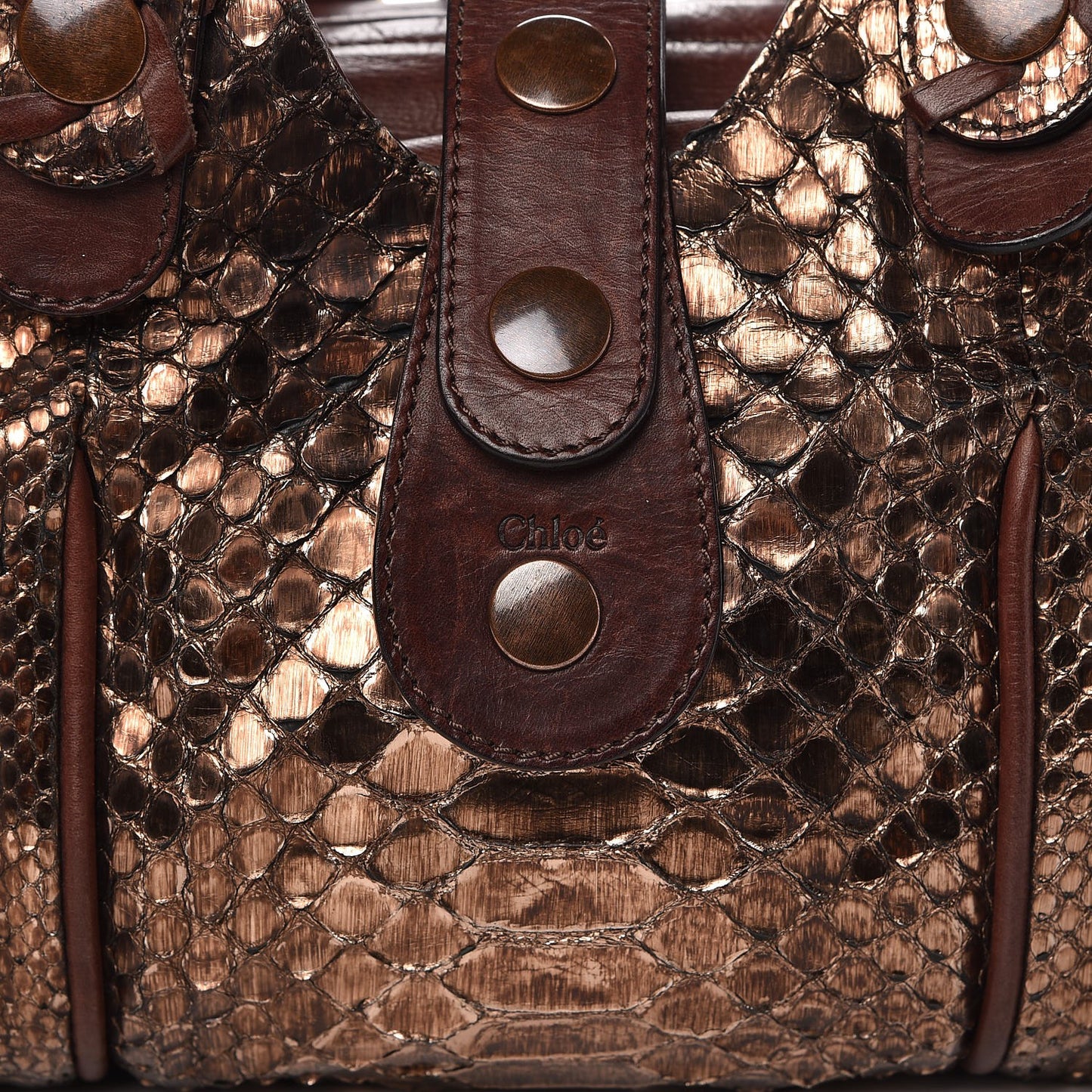 Metallic Python Calfskin Silverado Shoulder Bag Brown