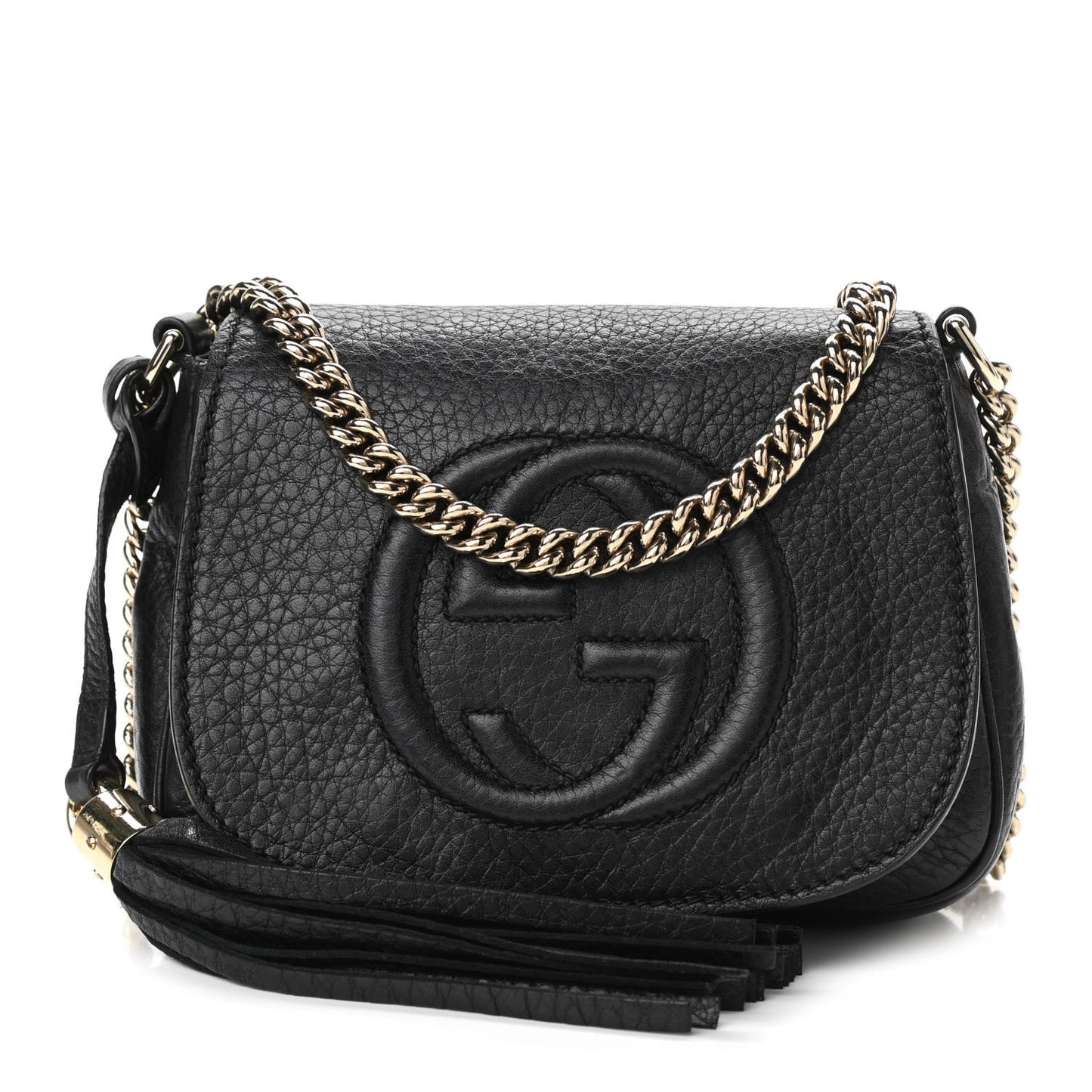 Pebbled Calfskin Small Soho Flap Crossbody Black