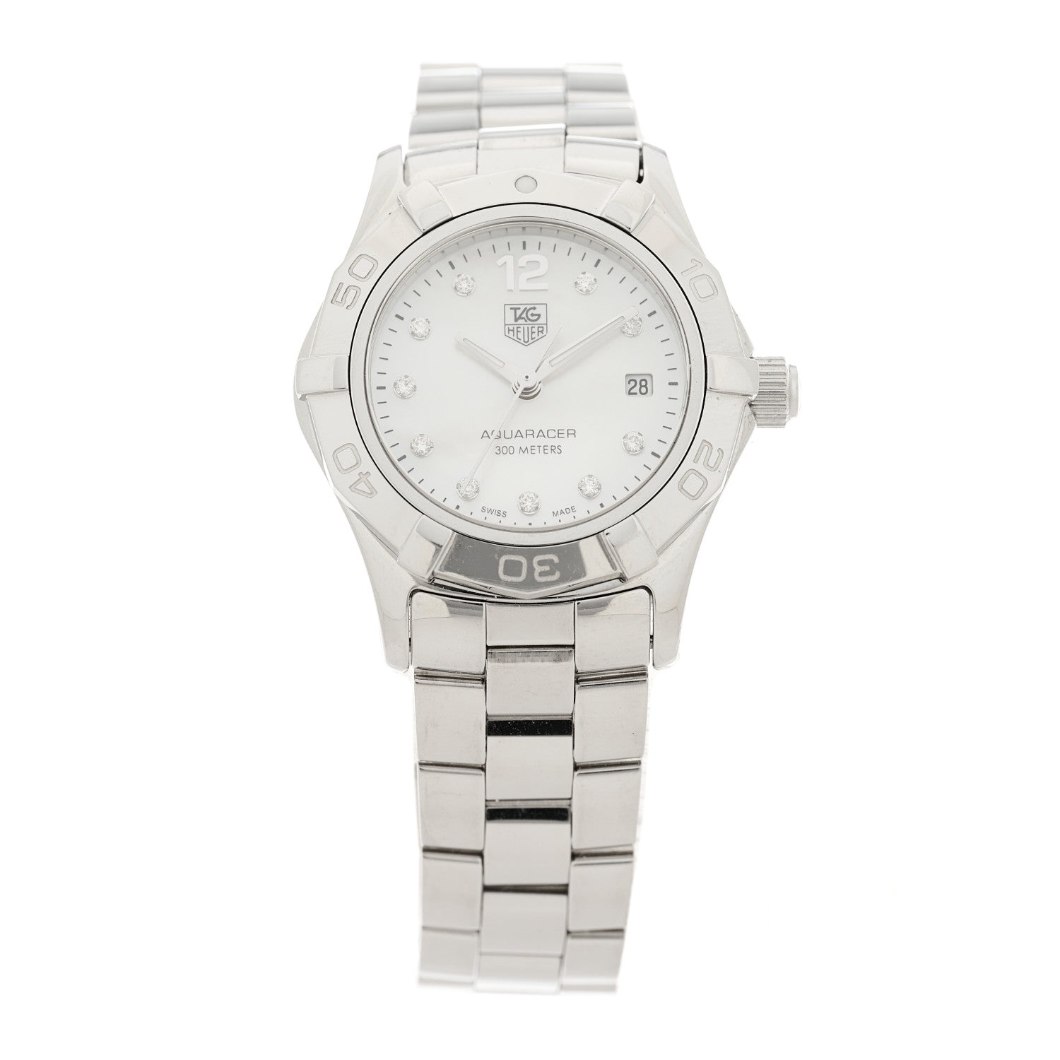 Tag Heuer Stainless Steel Diamond Mother of Pearl 27mm Aquaracer Lady Quartz Watch WAF1415 1 of 4