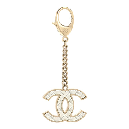 Chanel Metal Quilted CC Bag Charm Gold Pearly White 1 of 4