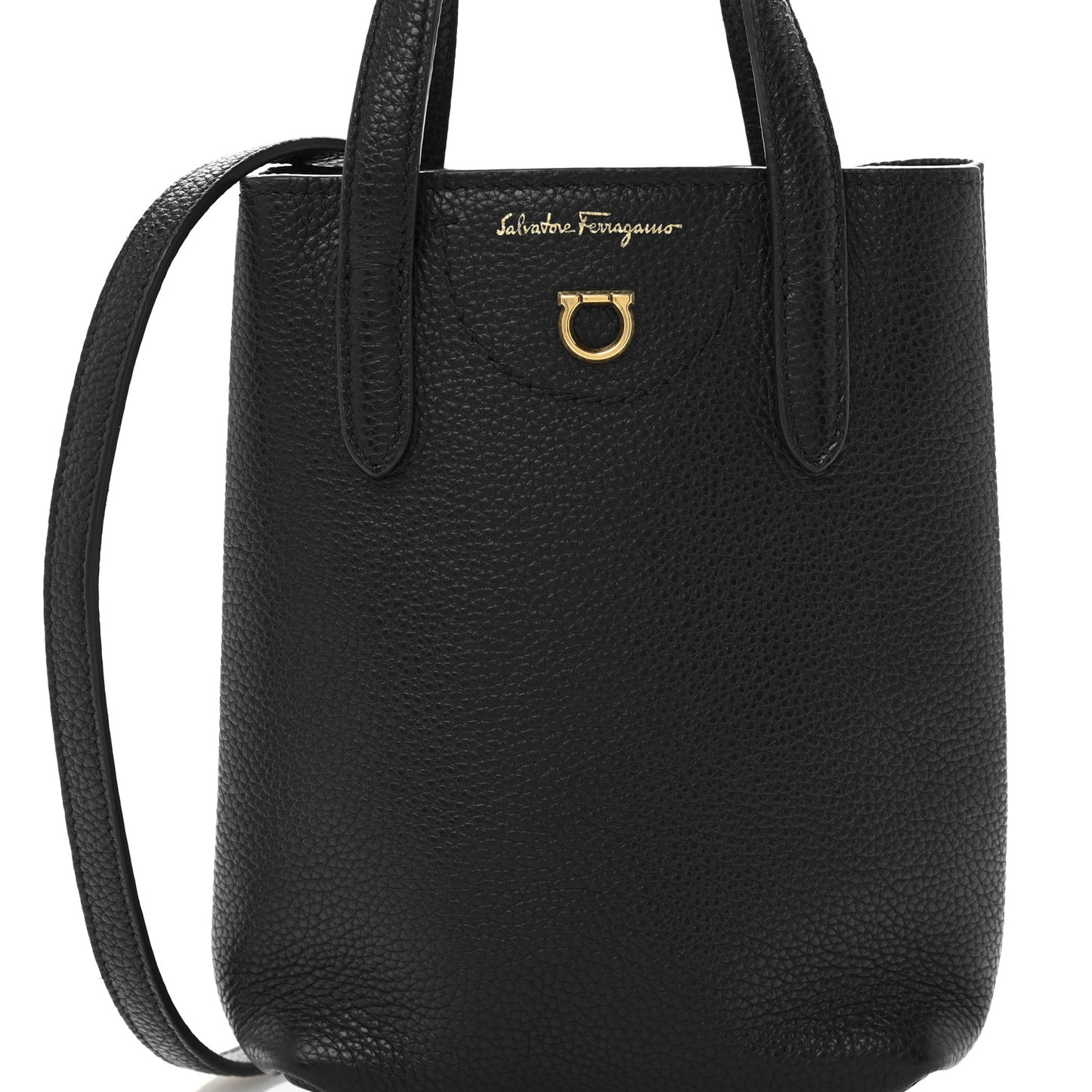 Tumbled Calfskin Gancini Mini Bag Black