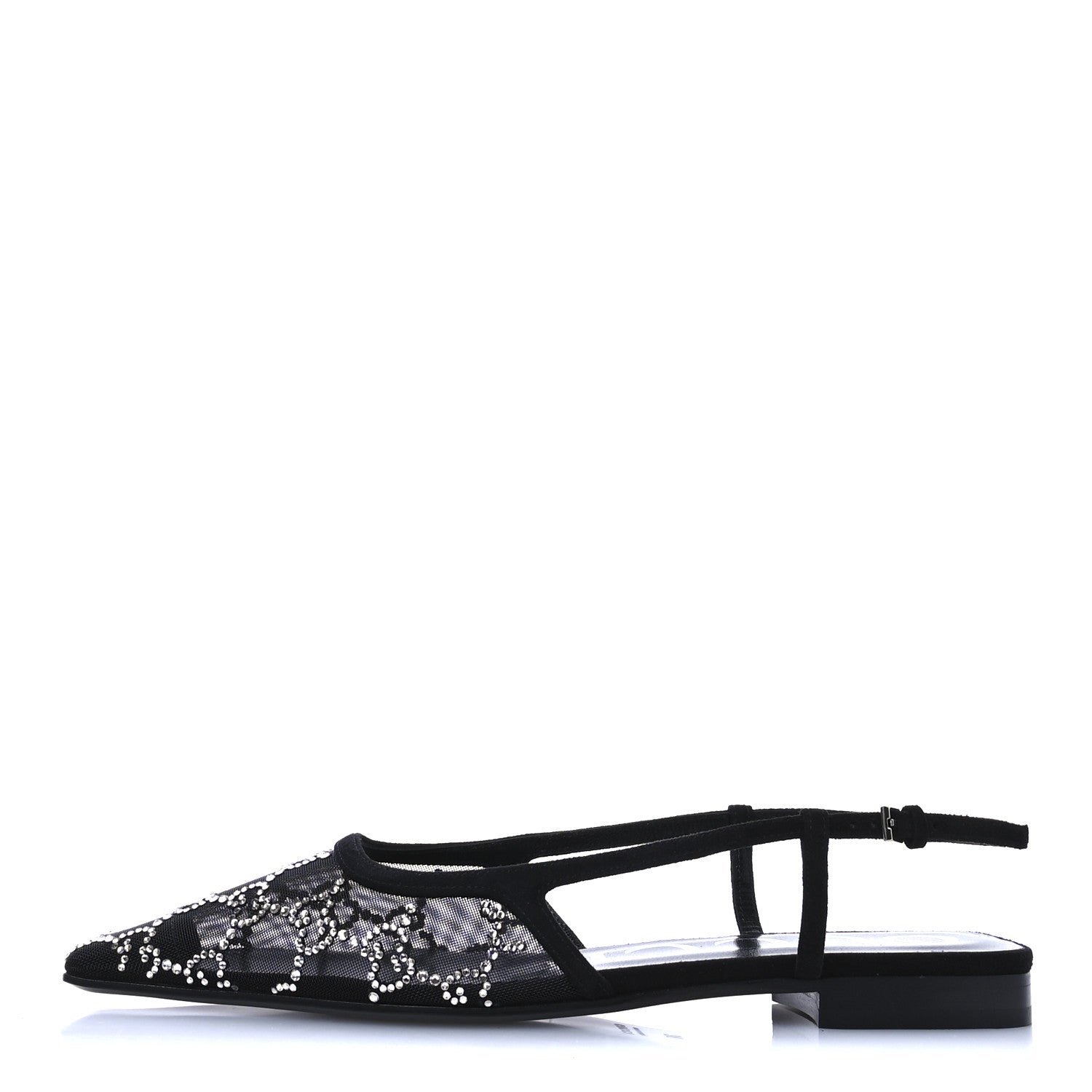 Gucci Tela Retino Kid Scamosciato Crystal GG Monogram Square Demi Ballet Flats 36 Black 1 of 8