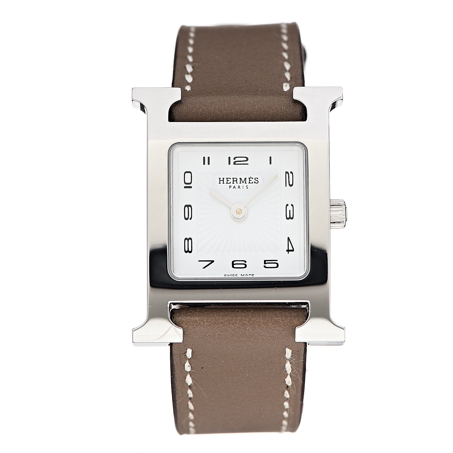 Hermes Stainless Steel Swift 21mm Heure H Hour Quartz Watch Etoupe 1 of 9