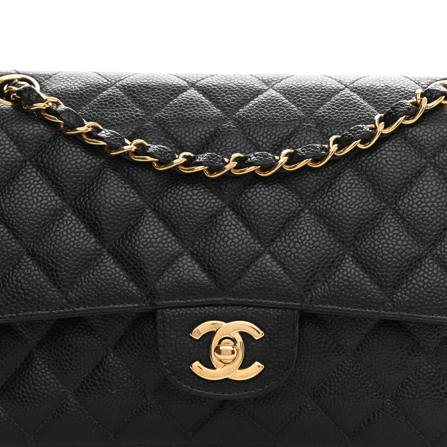 Caviar Quilted Medium Double Flap Black