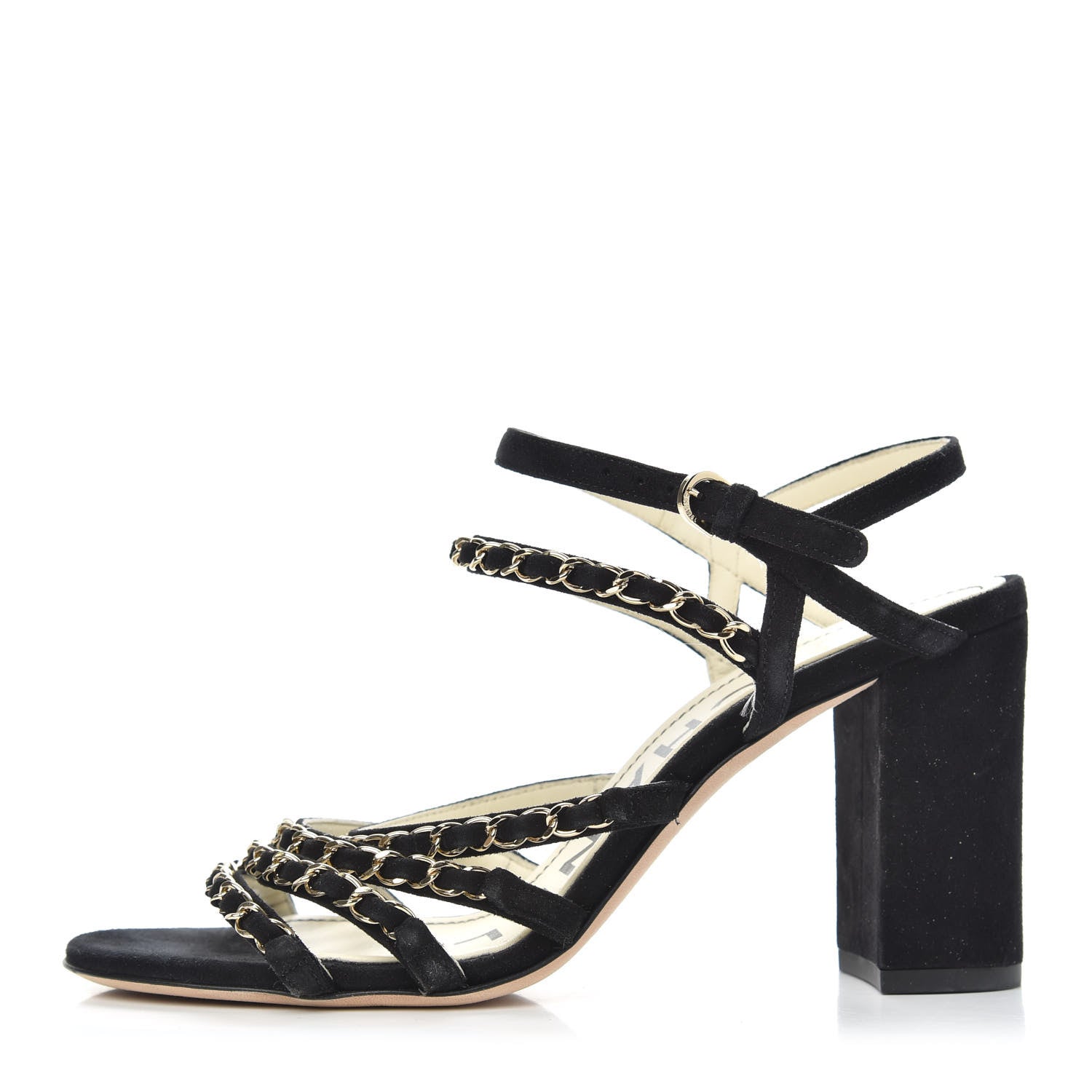 Chanel Suede Chain Sandals 38 Black 1 of 10