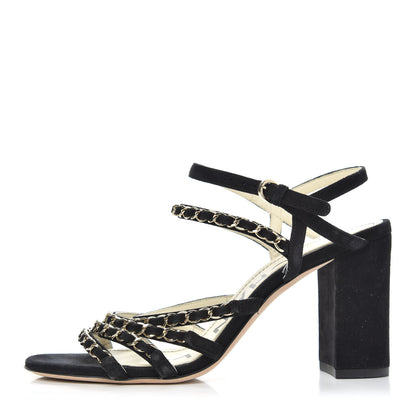 Chanel Suede Chain Sandals 38 Black 1 of 10
