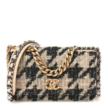 Chanel Wool Tweed Lambskin Quilted Chanel 19 Wallet On Chain WOC  Beige Black 1 of 11