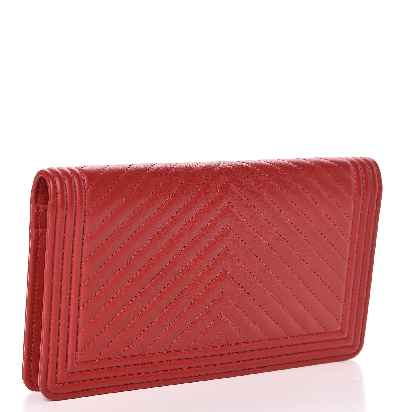 Calfskin Chevron Quilted Boy Yen Wallet Dark Red