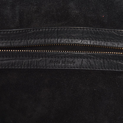 Celine Crocodile Embossed Calfskin Medium Phantom Luggage Black 6 of 17