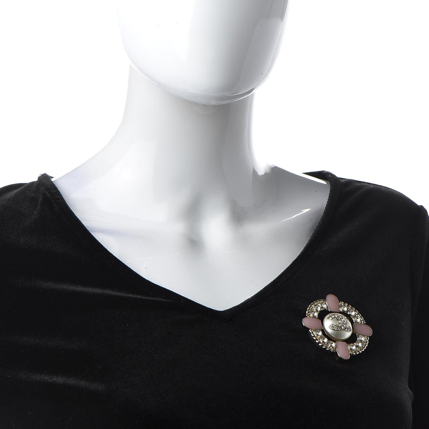 Pearl Crystal CC Brooch Gold