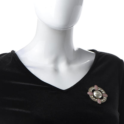 Chanel Pearl Crystal CC Brooch Gold 2 of 5