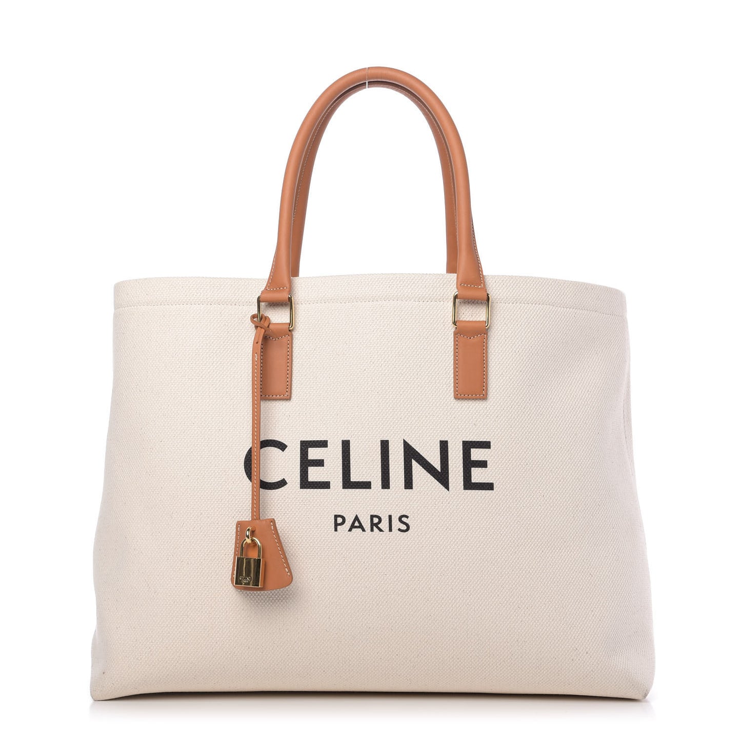 Canvas Calfskin Horizontal Cabas Natural Tan