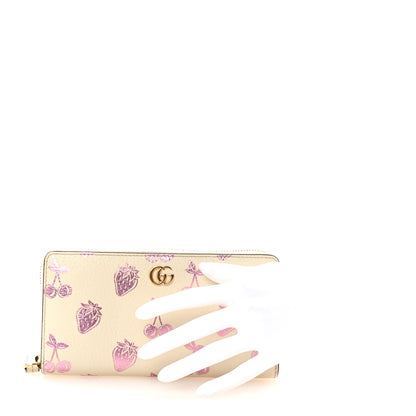 Gucci Textured Dollar Calfskin Berry Print GG Marmont Zip Around Wallet Mystic White Light Pink 2 of 7