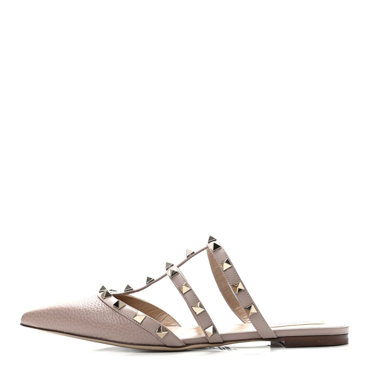 Pebbled Calfskin Rockstud Flat Cage Mules 38 Poudre