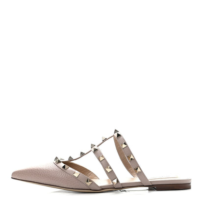Valentino Garavani Pebbled Calfskin Rockstud Flat Cage Mules 38 Poudre 1 of 4