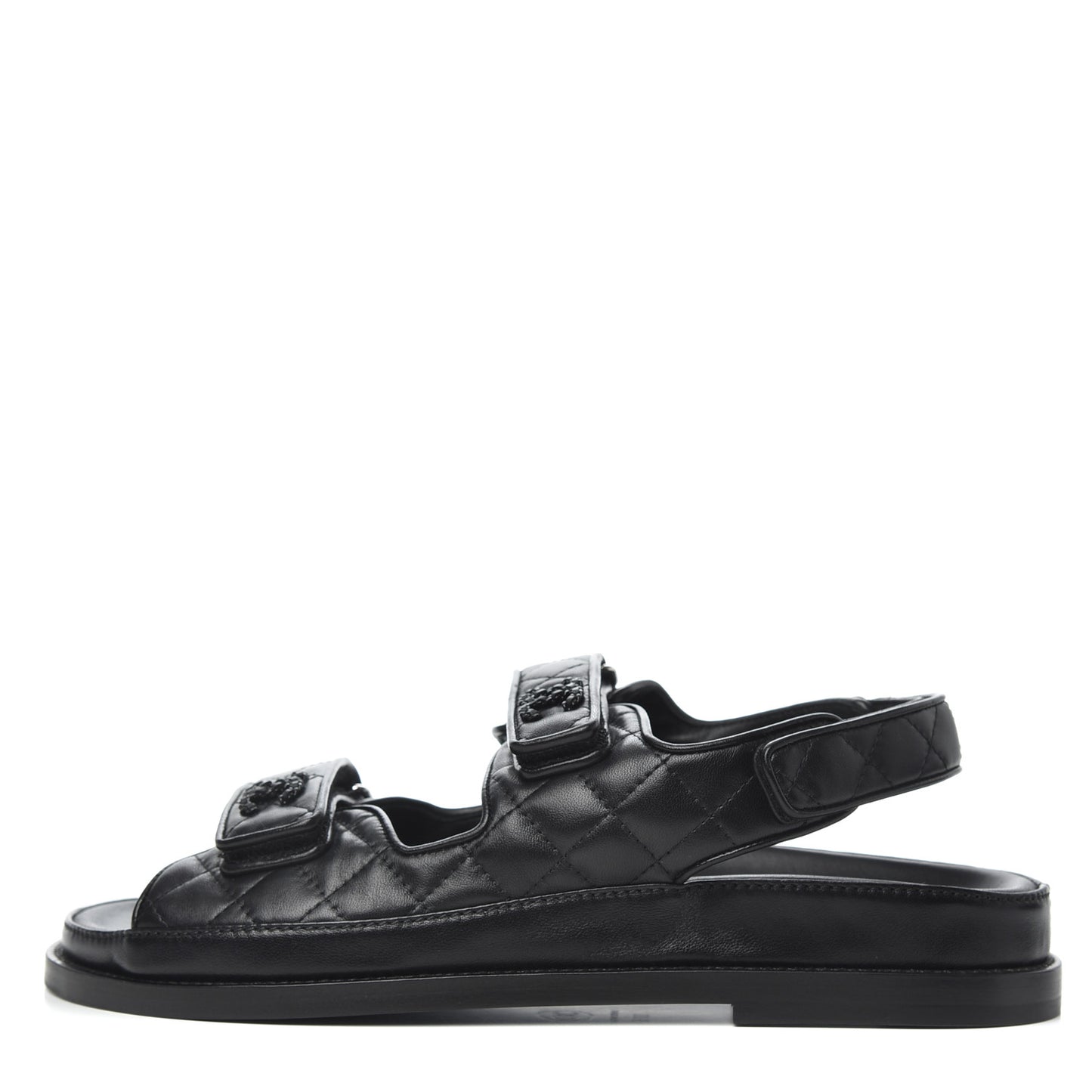 Lambskin Quilted Velcro Dad Sandals 38.5 So Black