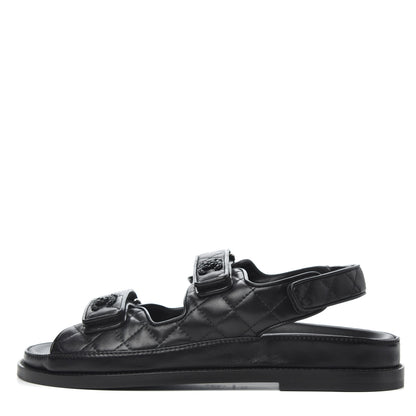 Chanel Lambskin Quilted Velcro Dad Sandals 38.5 So Black 1 of 8
