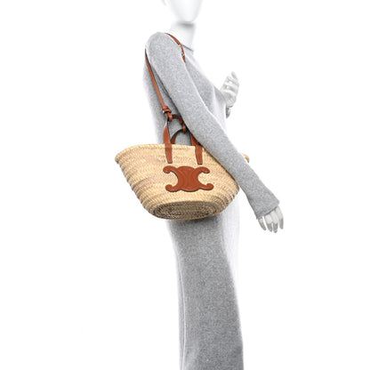 Celine Raffia Calfskin Triomphe Teen Panier Tan 2 of 9