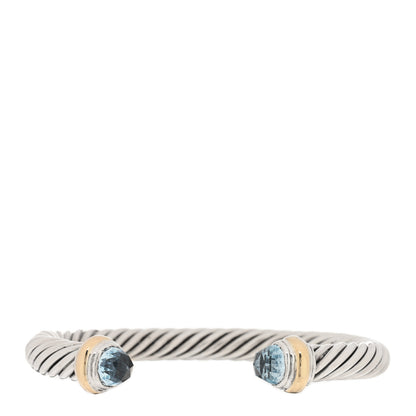 David Yurman Sterling Silver 14K Yellow Gold Blue Topaz 7mm Cable Classics Bracelet 1 of 3