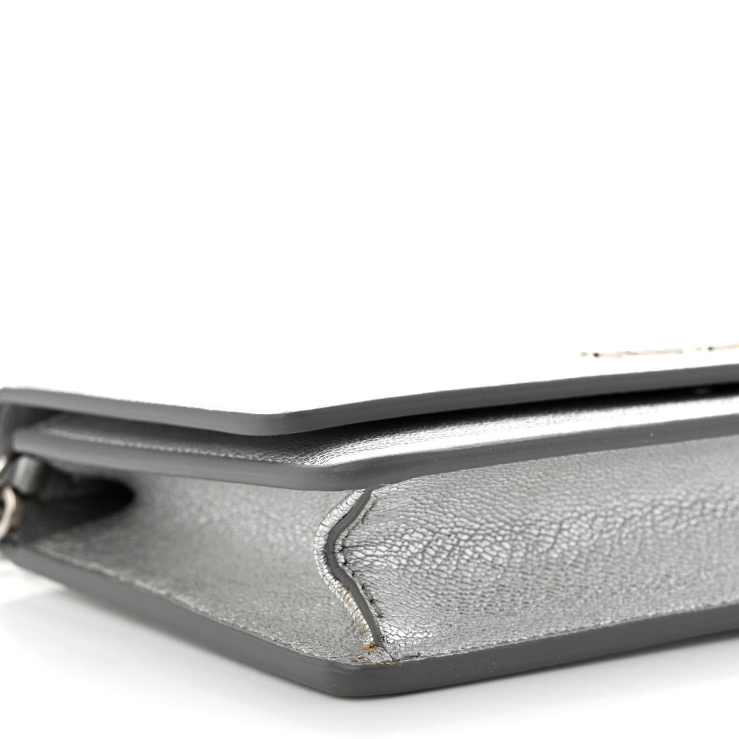 Metallic Calfskin Pandora Chain Wallet Silver
