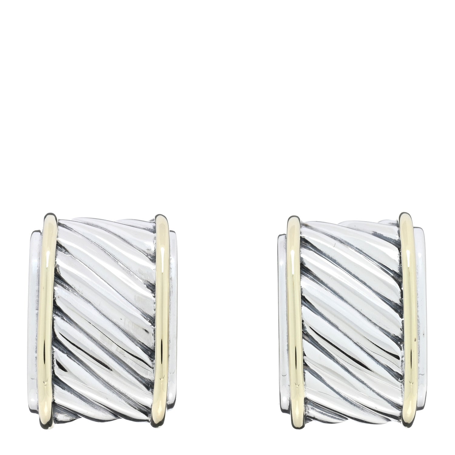David Yurman Sterling Silver 14K Yellow Gold Cigar Band Cufflinks 1 of 4