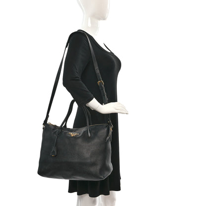 Prada Vitello Daino Shopping Tote Black 2 of 9