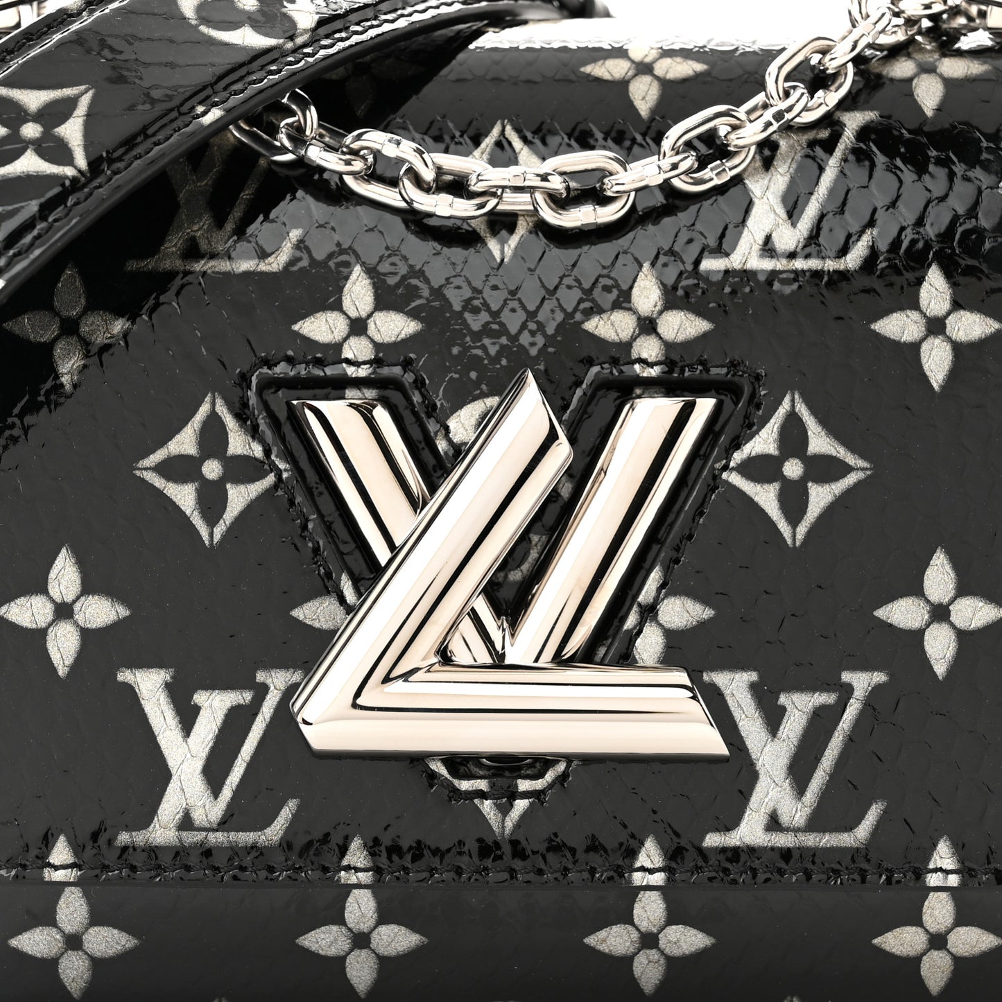 Snakeskin Monogram Twist Shoulder Bag PM Black