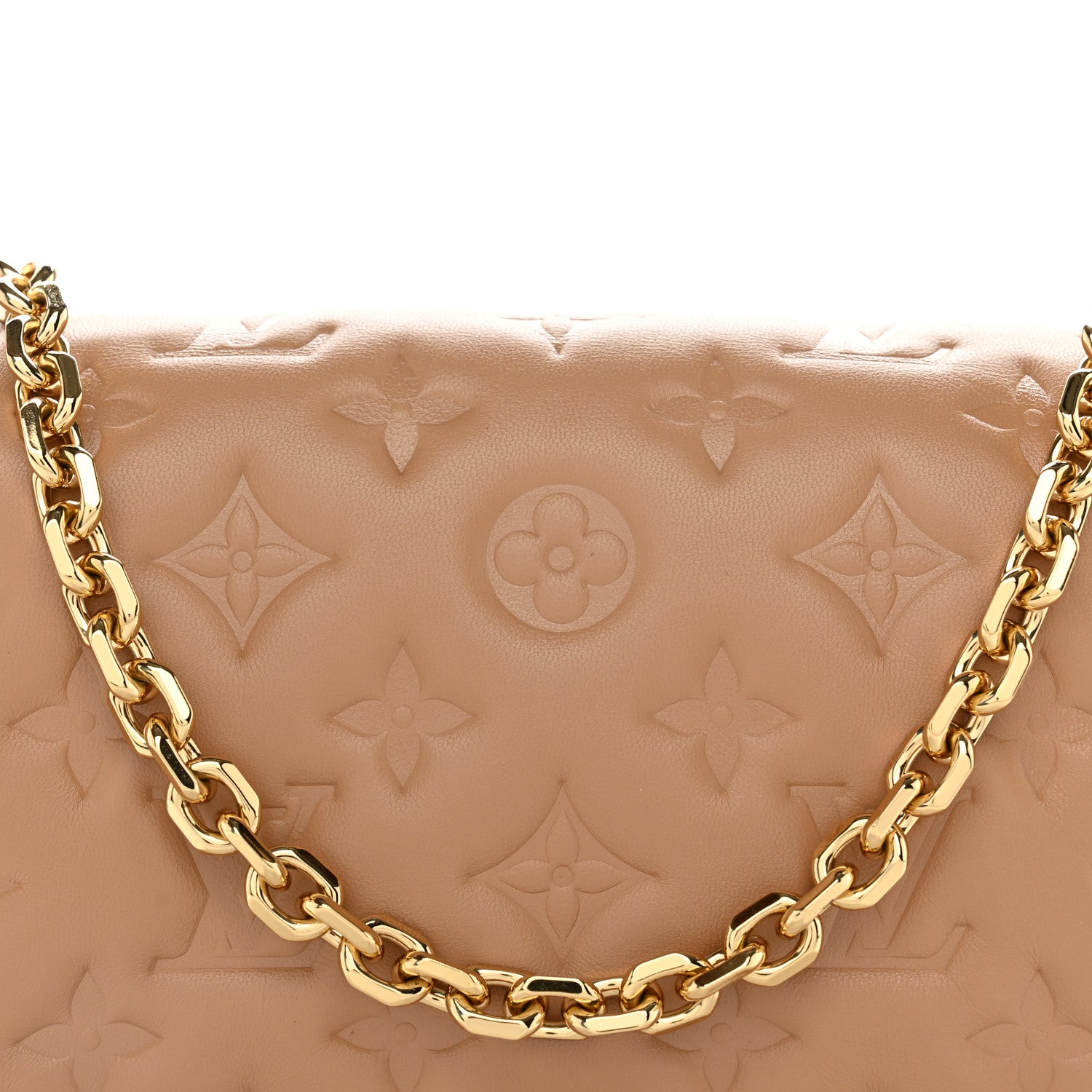 Louis Vuitton Lambskin Embossed Monogram Pochette Coussin Camel 7 of 9