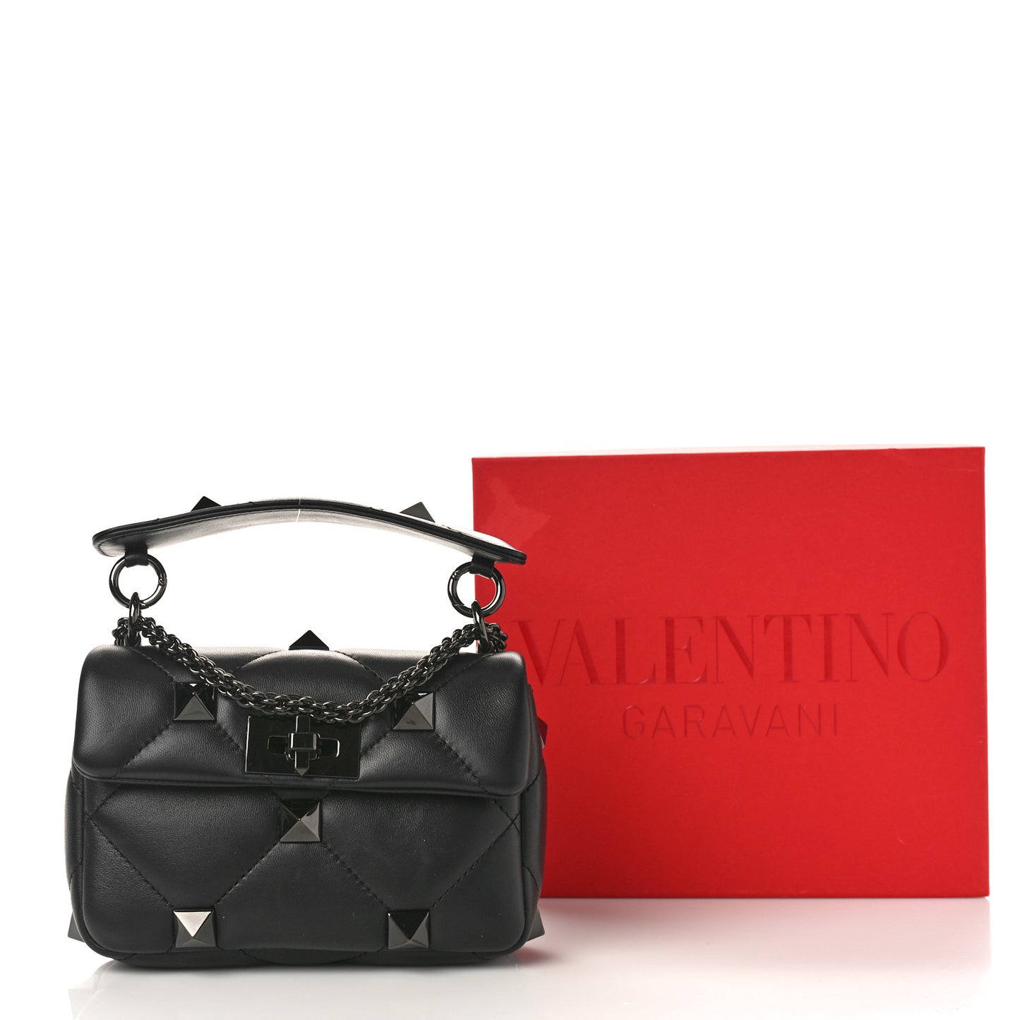 Nappa Monochrome Small Roman Stud Shoulder Bag Black