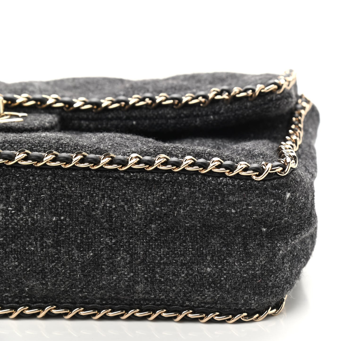 Wool Tweed Quilted Coco Neige Chain Around Flap Black