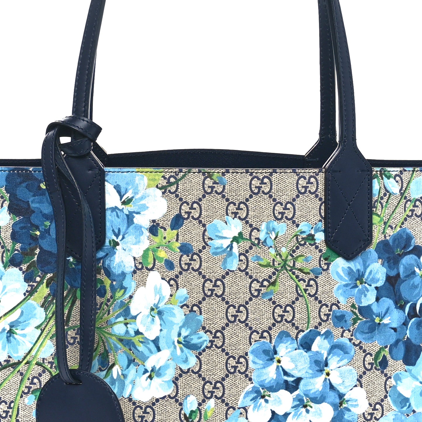 GG Supreme Monogram Blooms Medium Reversible Tote Beige Blue Navy
