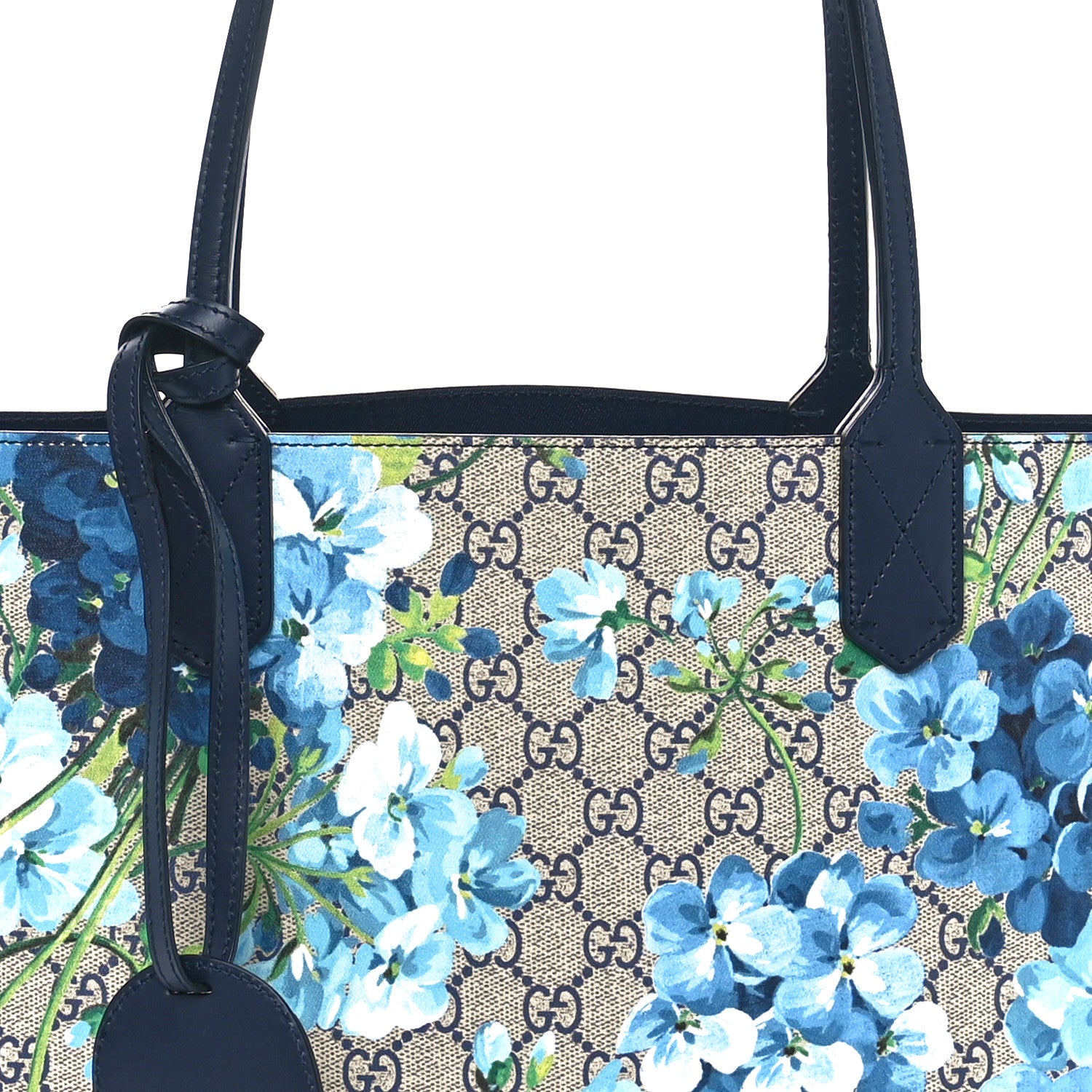 Gucci GG Supreme Monogram Blooms Medium Reversible Tote Beige Blue Navy 7 of 14