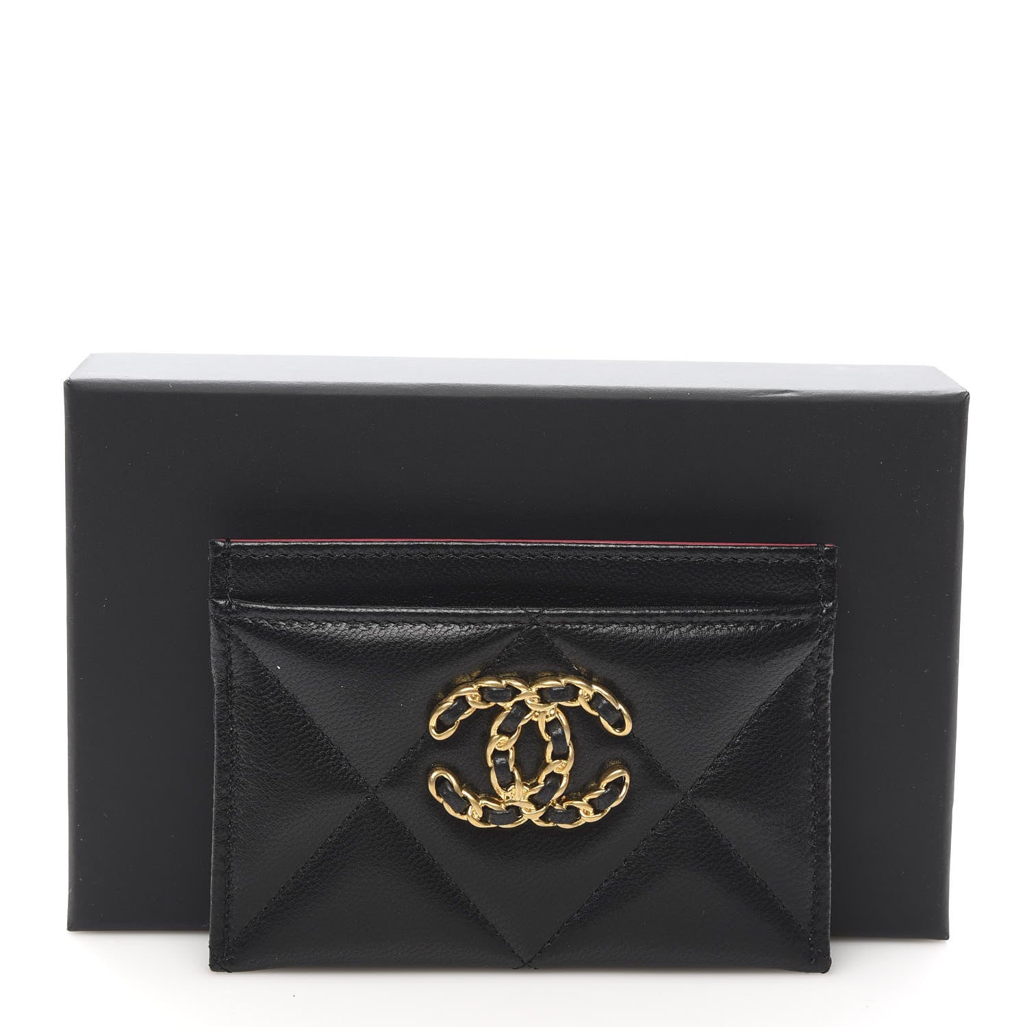 Chanel Shiny Goatskin Quilted Chanel 19 Card Holder Black 9 of 9