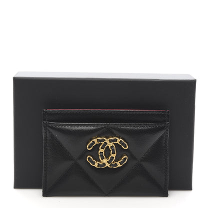 Chanel Shiny Goatskin Quilted Chanel 19 Card Holder Black 9 of 9