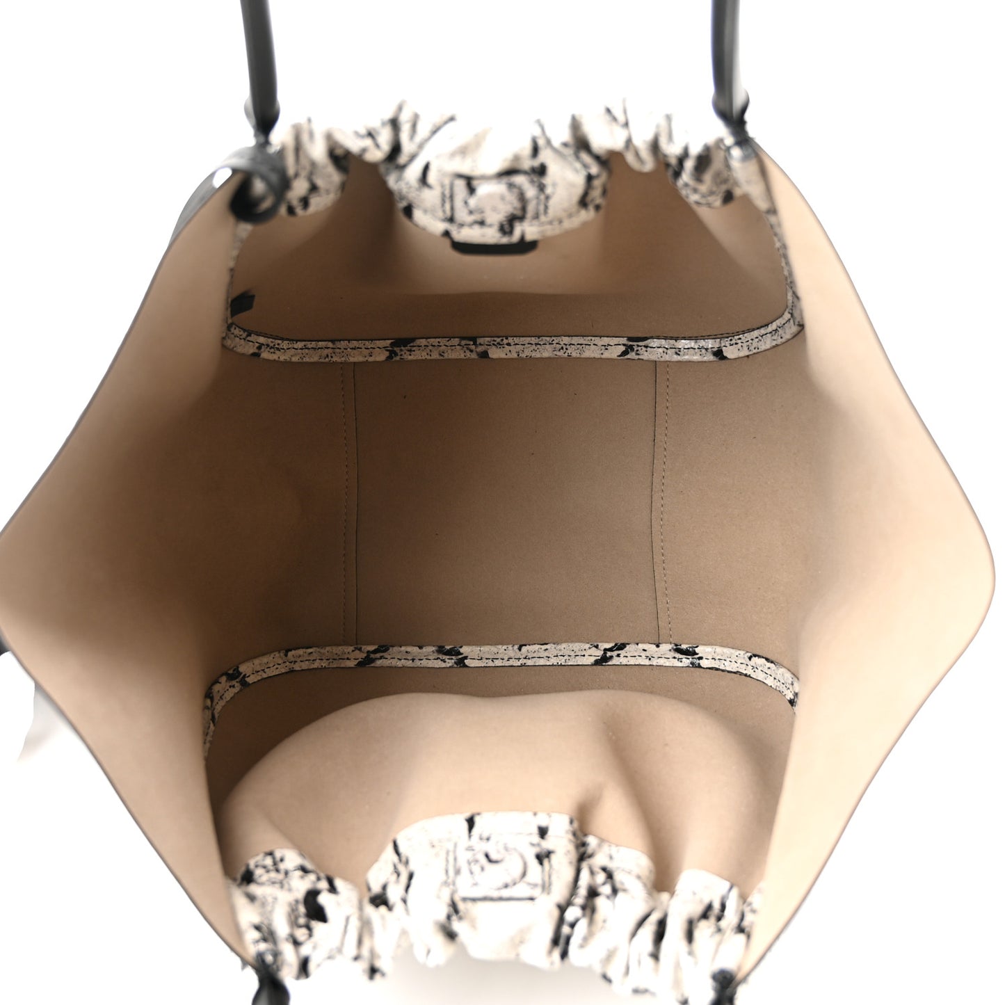 Calfskin Snakeskin Embossed Large Ruched Tote Optic White Black