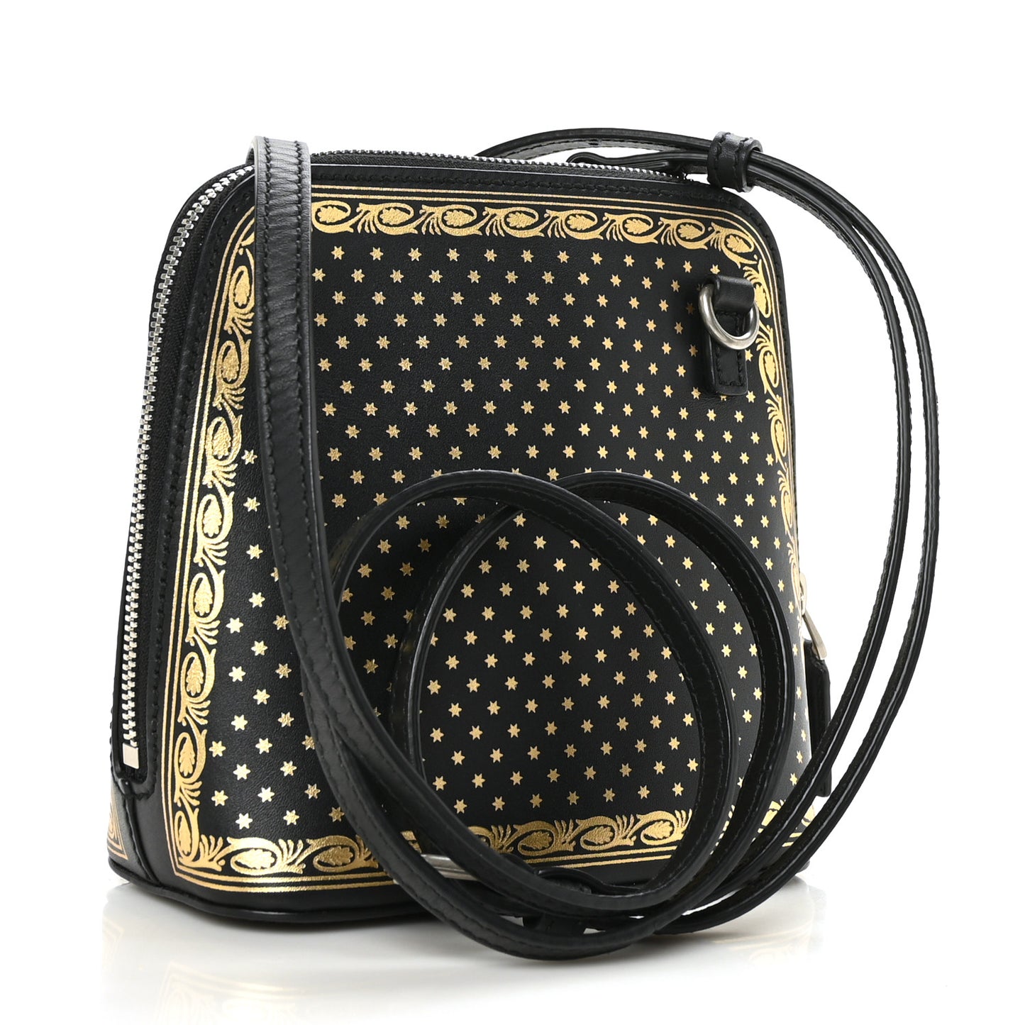 X SEGA Calfskin GUCCY Stars Mini Dome Shoulder Bag Black Gold